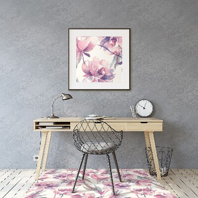 Tapete para cadeira de escritório flores cor de rosa