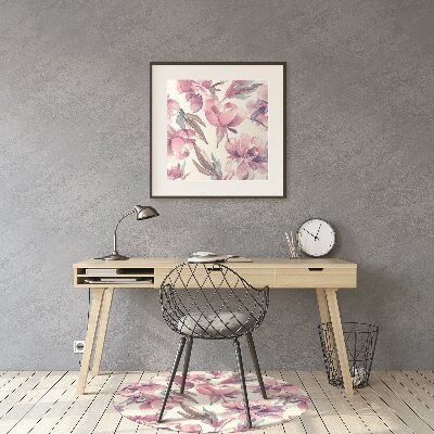 Tapete para cadeira de escritório flores cor de rosa
