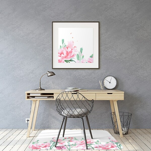 Tapete para cadeira de escritório flores cor de rosa