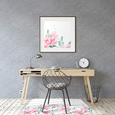 Tapete para cadeira de escritório flores cor de rosa
