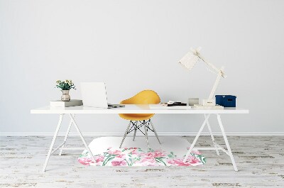 Tapete para cadeira de escritório flores cor de rosa