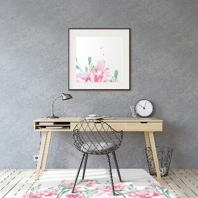 Tapete para cadeira de escritório flores cor de rosa