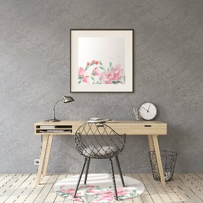 Tapete para cadeira de escritório flores cor de rosa