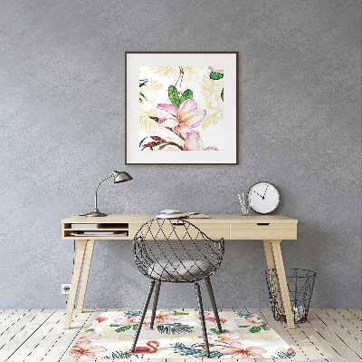 Tapete para cadeira de escritório Flamingos em flores