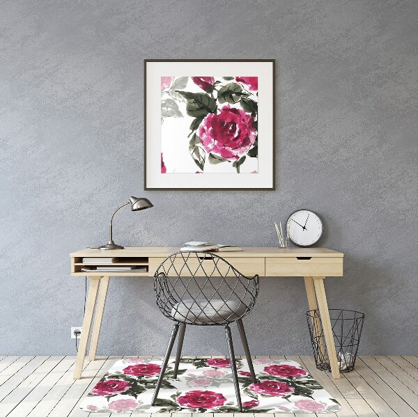 Tapete para cadeira de escritório rosas pintadas