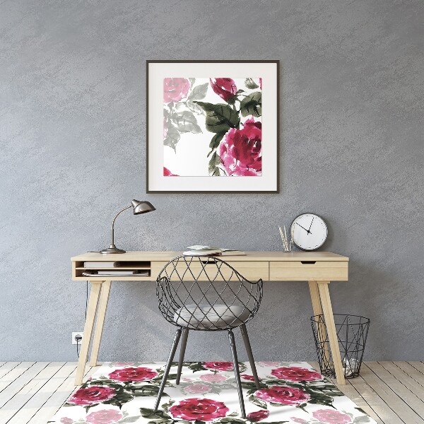Tapete para cadeira de escritório rosas pintadas